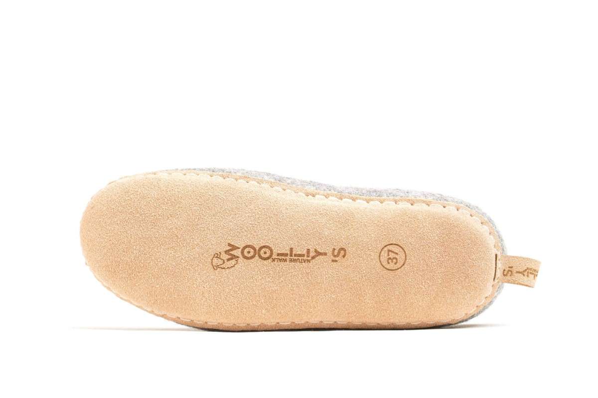 Indoor Open Hiel Slippers met Leren Zool-Natuurlijk Grijs