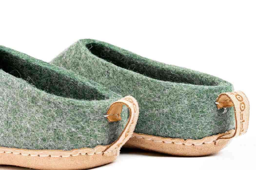 Indoor Open Heel Slippers With Leather Sole - Green