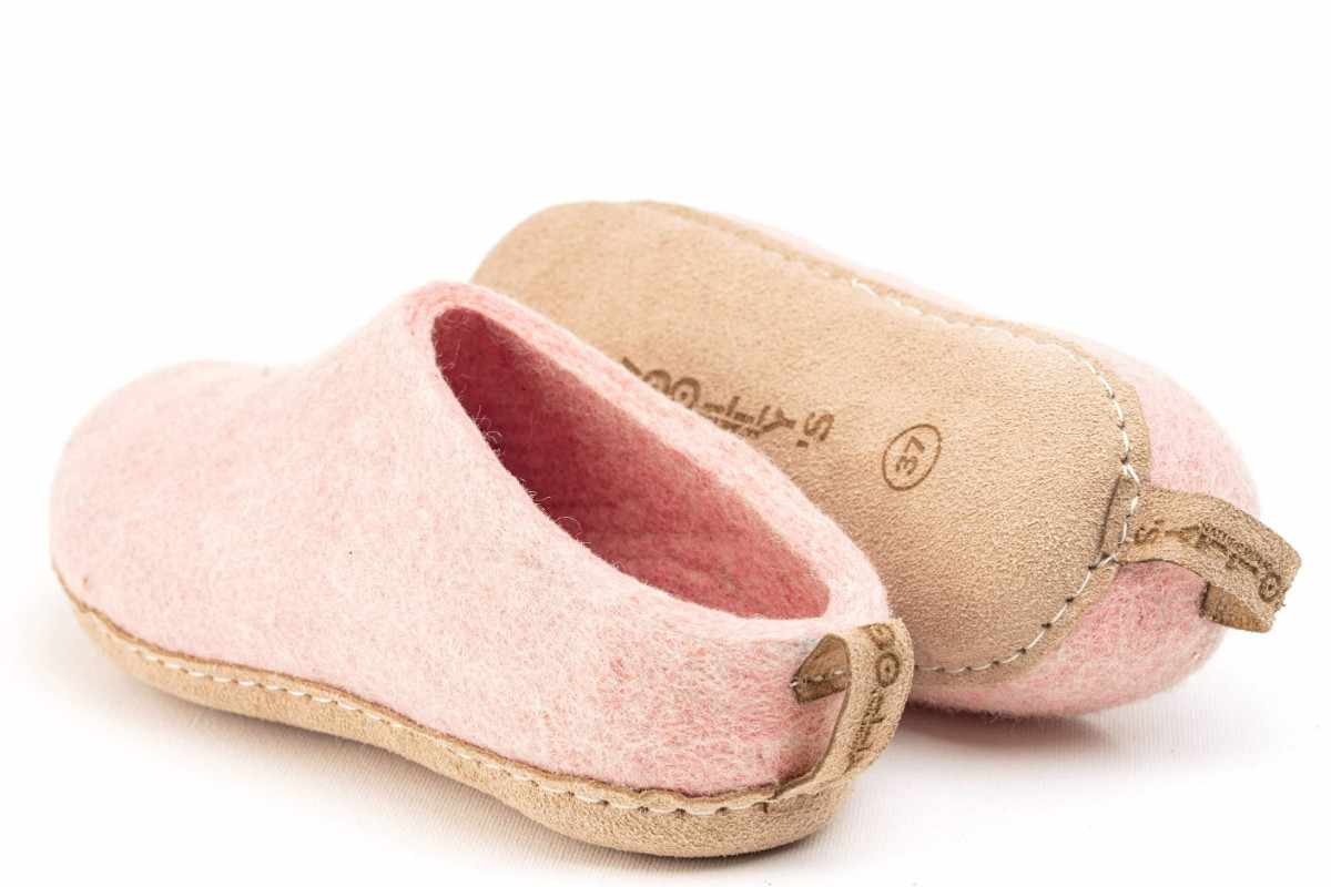 Indoor Open Heel Slippers With Leather Sole - Baby Pink