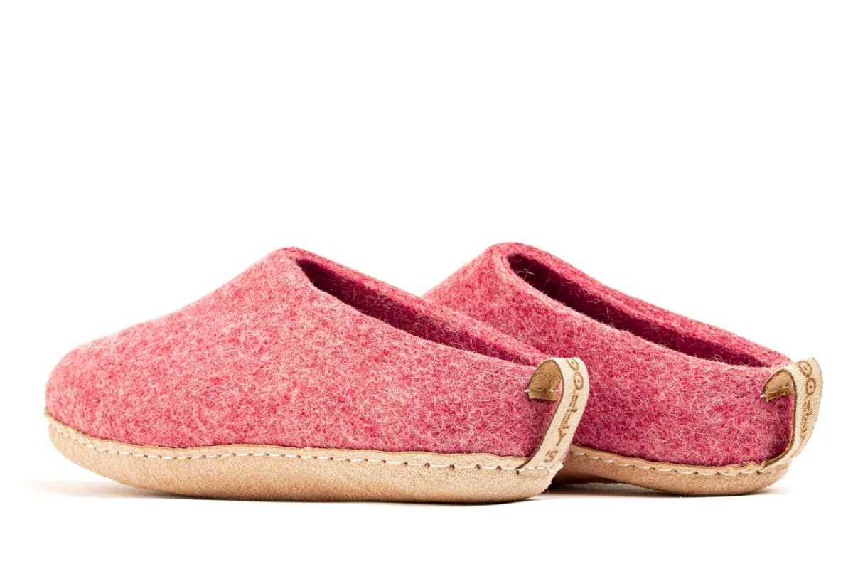 Indoor Open Heel Slippers With Leather Sole - Cherry Pink