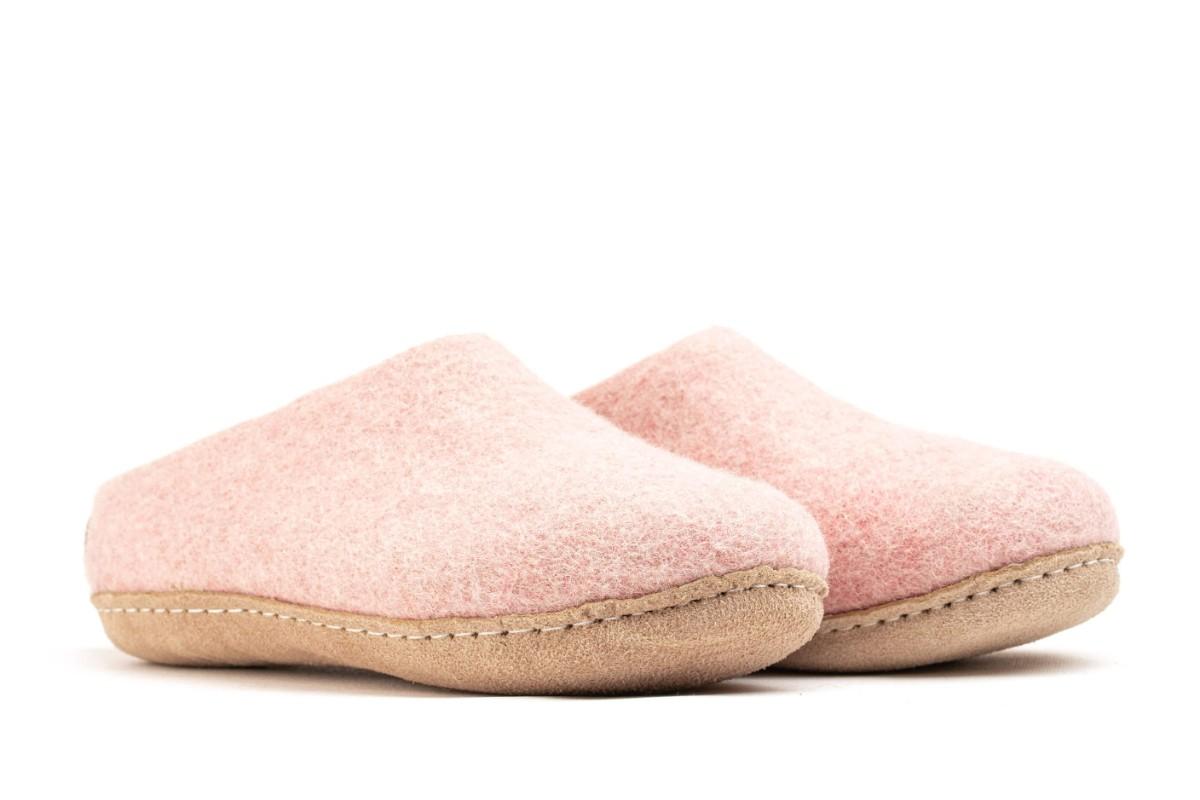 Chaussons d'intérieur à talons ouverts avec semelle en cuir - Rose bébé