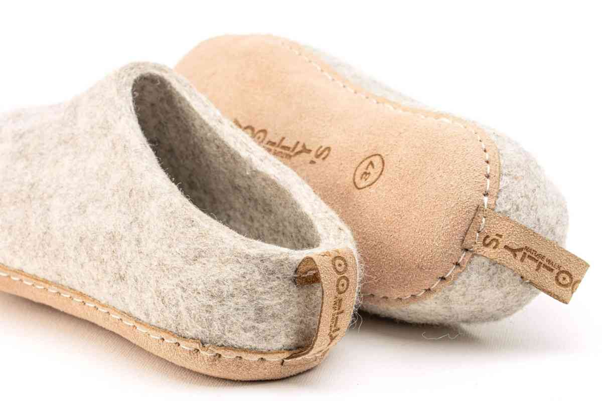 Indoor Open Heel Slippers With Leather Sole - Light Brown