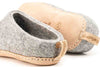 Indoor Open Heel Slippers With Leather Sole - Natural Grey