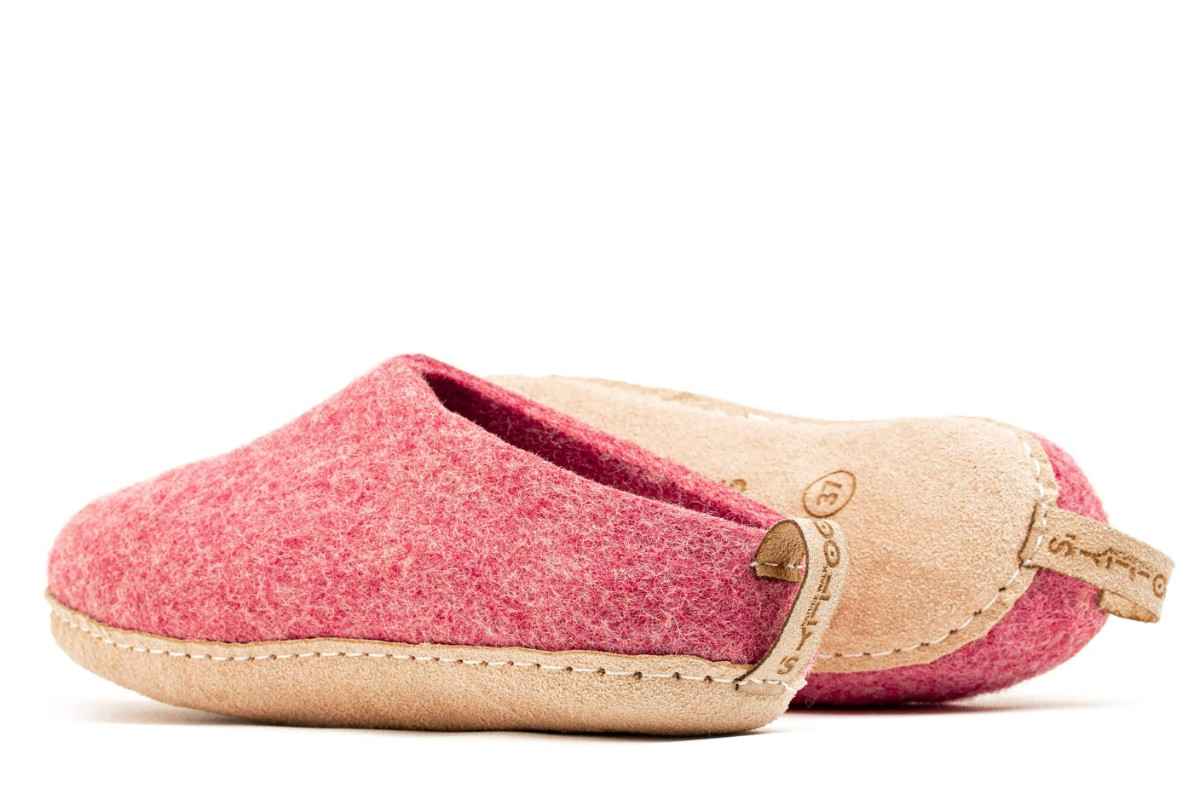 Indoor Open Heel Slippers With Leather Sole - Cherry Pink