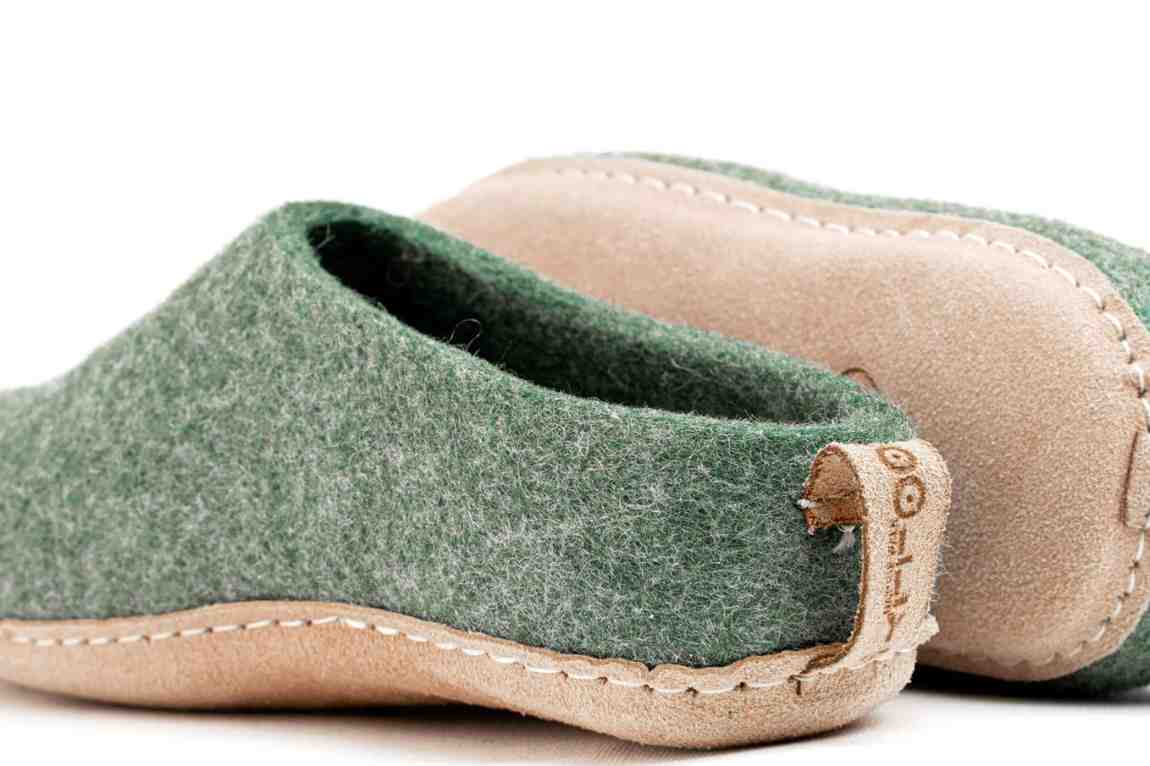 Indoor Open Heel Slippers With Leather Sole - Green