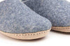 Indoor Open Heel Slippers With Leather Sole - Denim