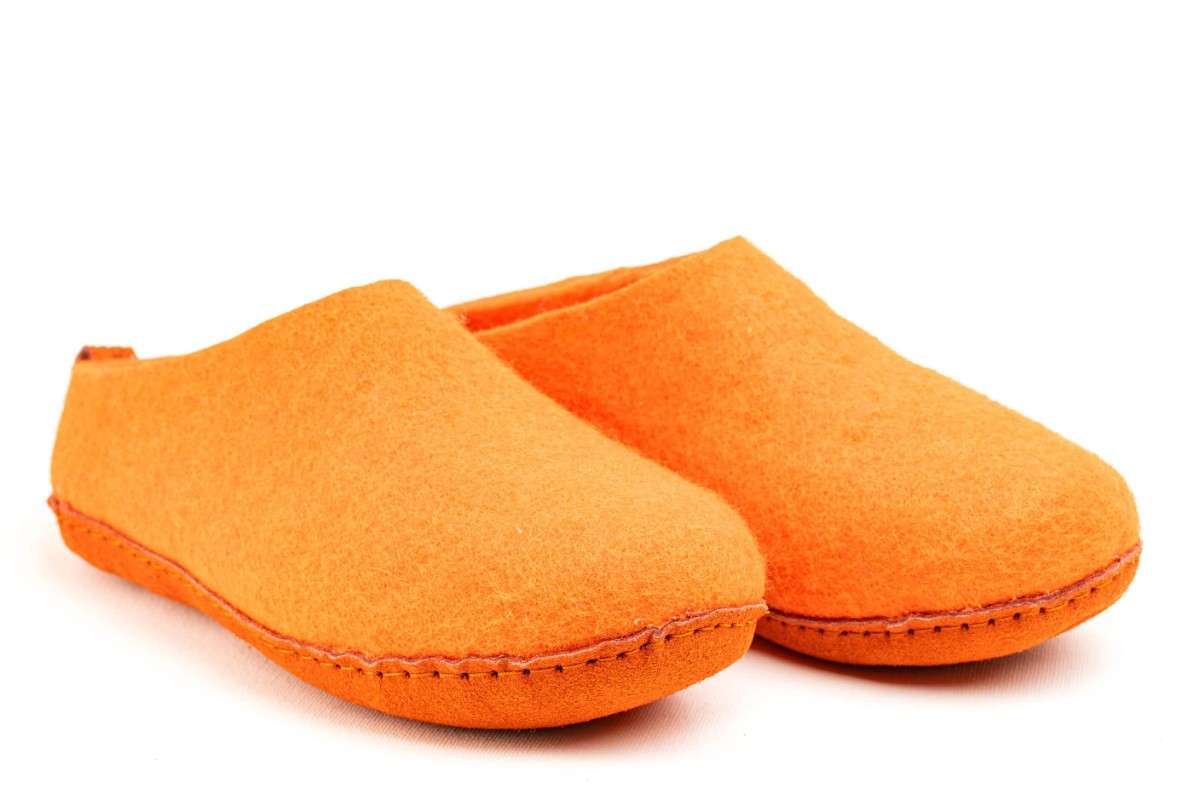 Indoor Open Hak Slippers met Leren Zool-Oranje