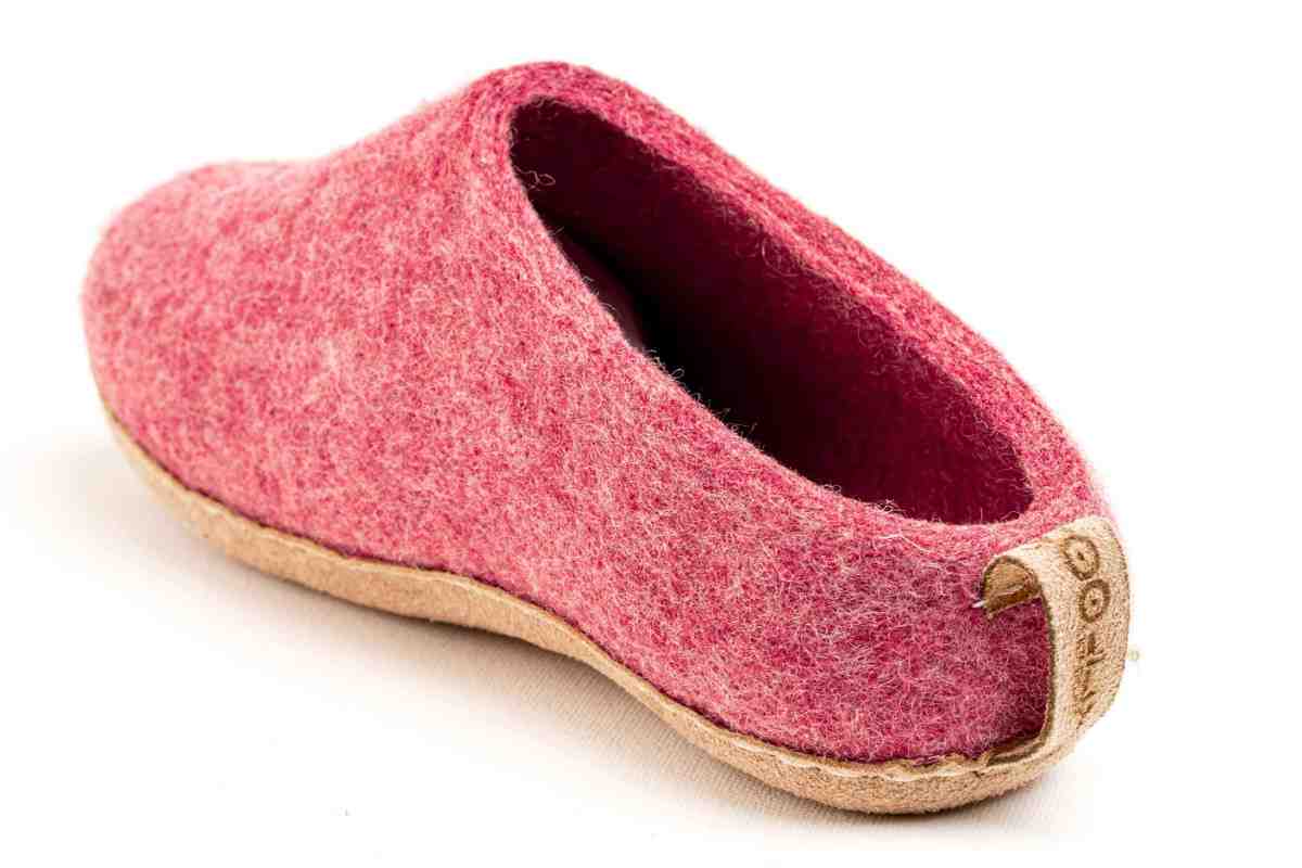 Indoor Open Heel Slippers With Leather Sole - Cherry Pink