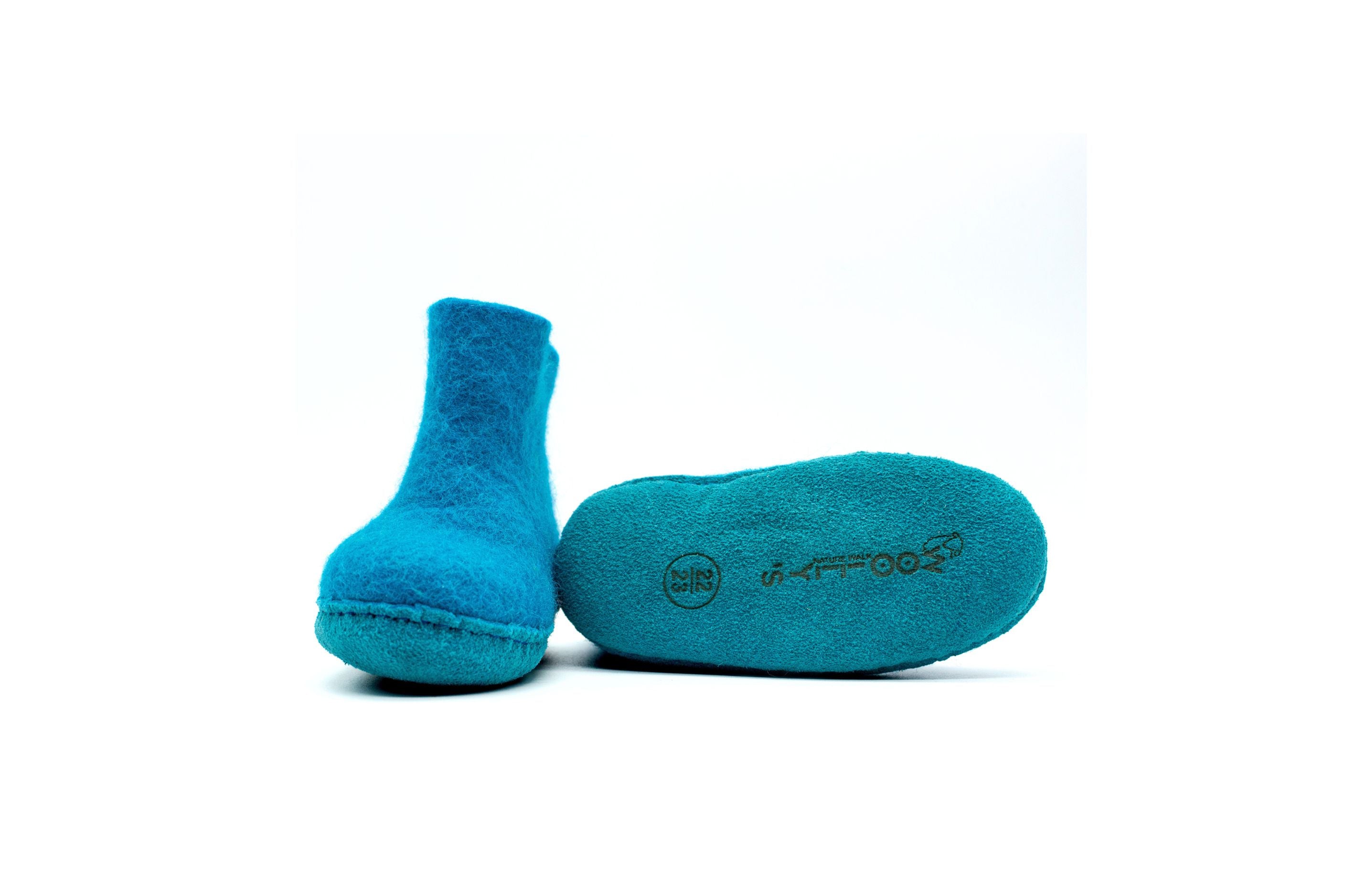 Kids Indoor Boot With Leather Sole - Turquoise