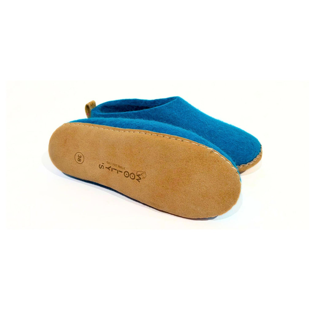 Chaussons d'intérieur à talon ouvert et semelle en cuir-Turquoise