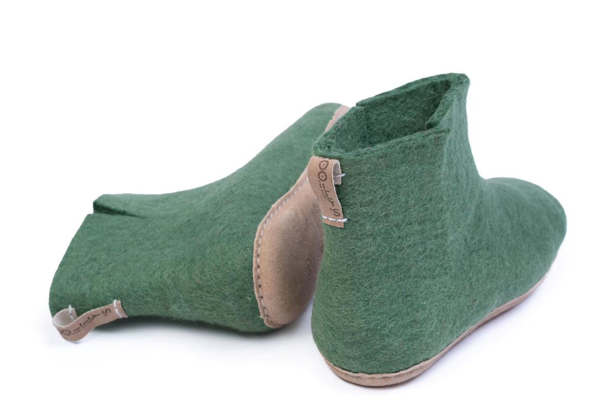 Indoor Boots With Leather Sole - Green