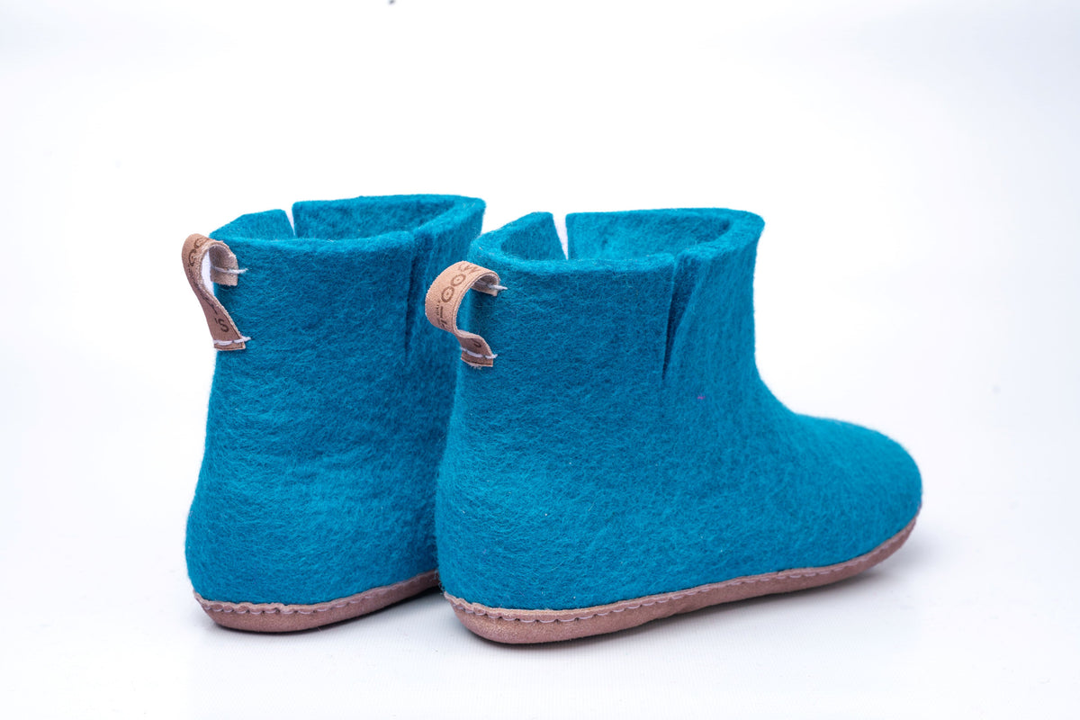Indoor Boots With Leather Sole - Turquoise