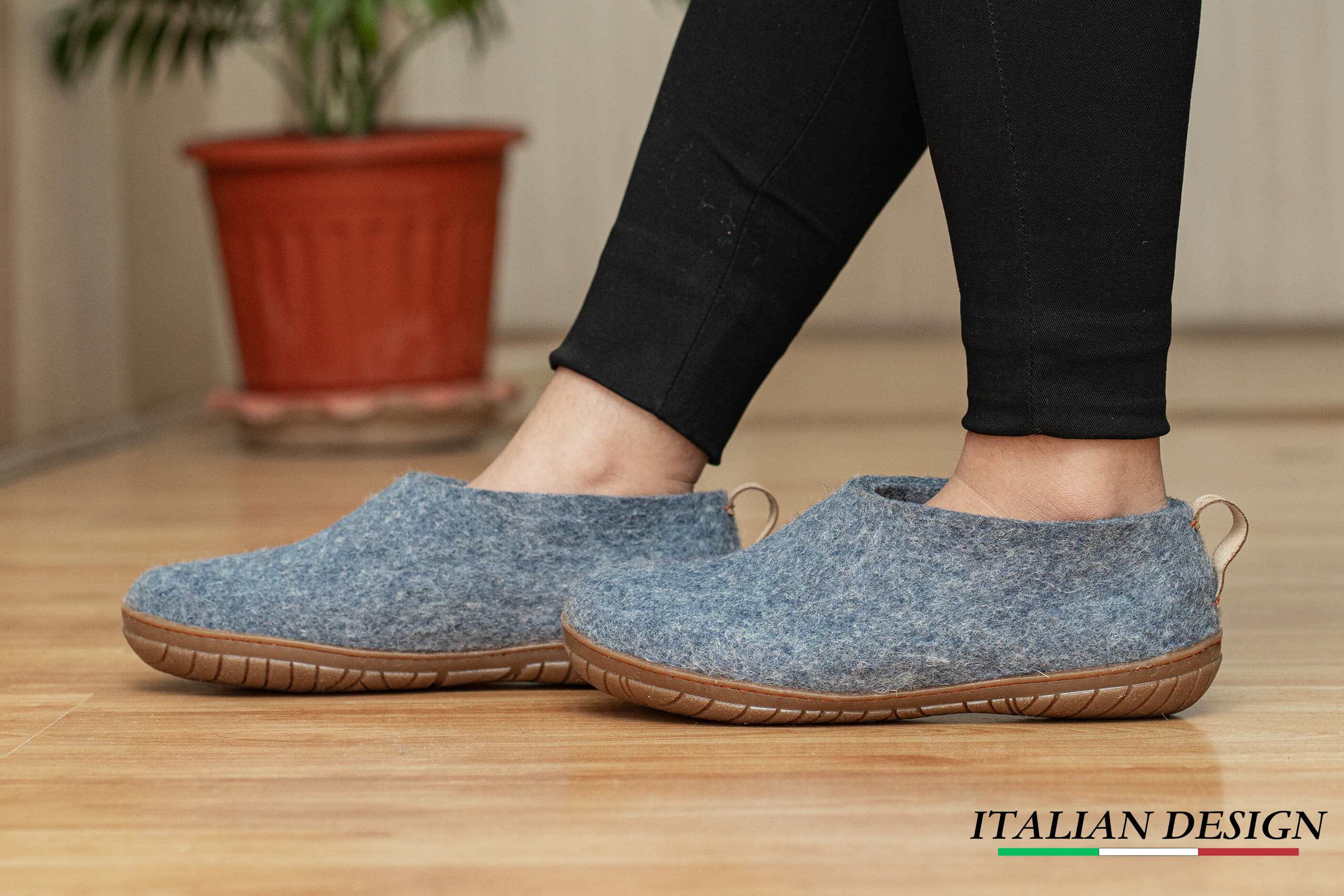 Outdoor Felted Wool Shoes With Rubber Sole - Denim