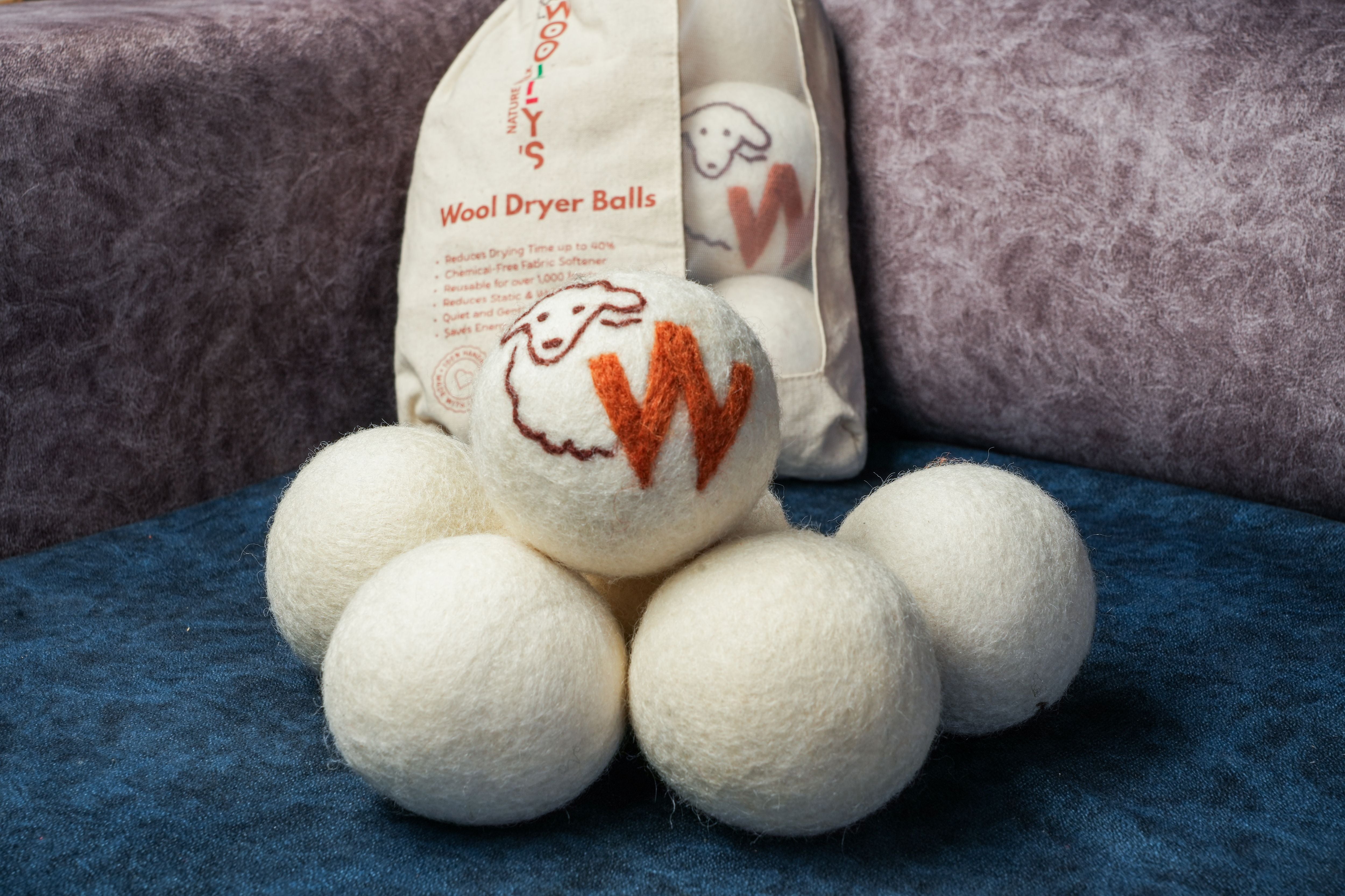 Woolly's Wool Dryer Balls – 100% Pure New Zealand Wool, Reusable Natural Fabric Softener, Reduces Drying Time & Clothes Wrinkles, Chemical-Free Dryer Balls