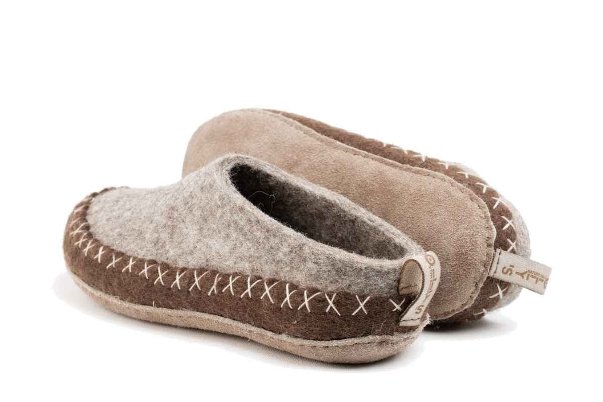 Indoor Open Hiel Slipper Met Leren Sole-Natuurlijk Bruin &amp; Lichtbruin