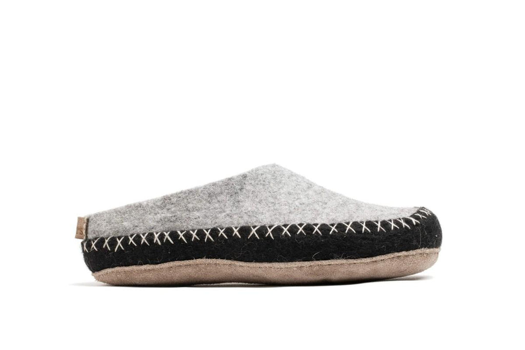 Indoor Open Hiel Slipper Met Leren Zool-Zwart &amp; Grijs