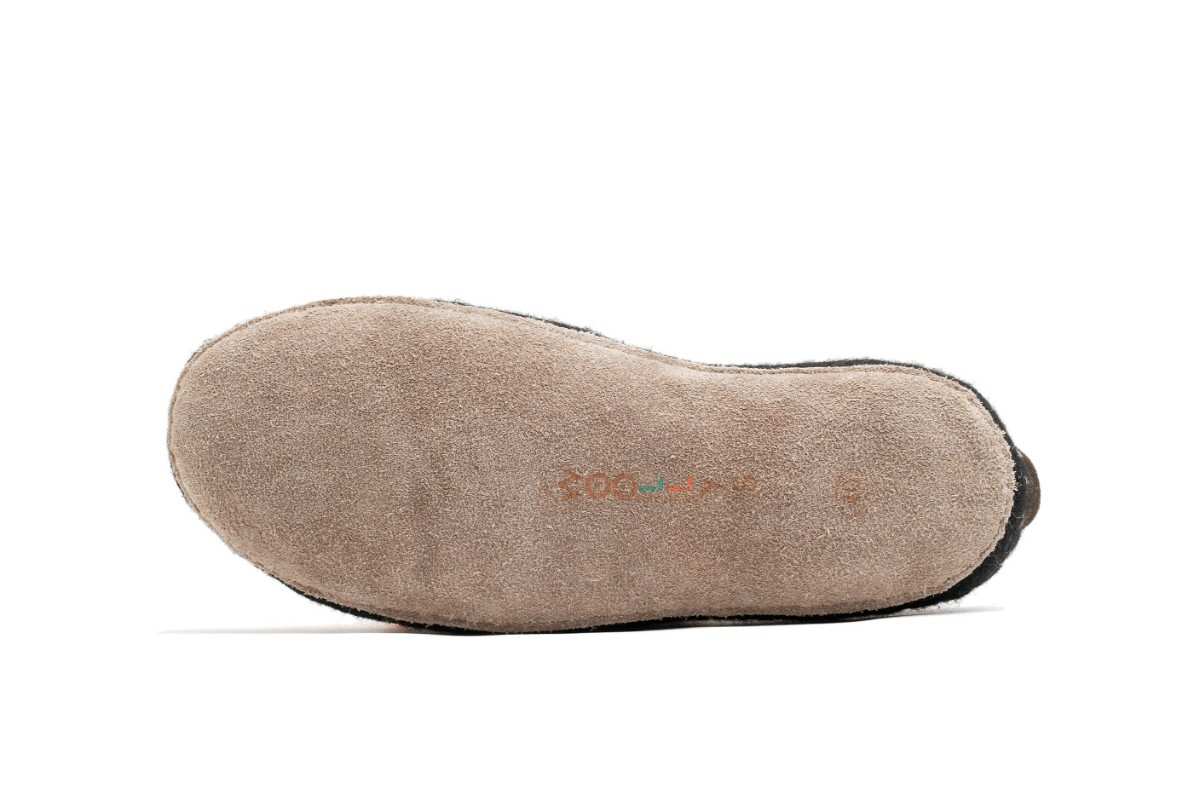 Indoor Open Heel Slipper With Leather Sole - Black & Grey