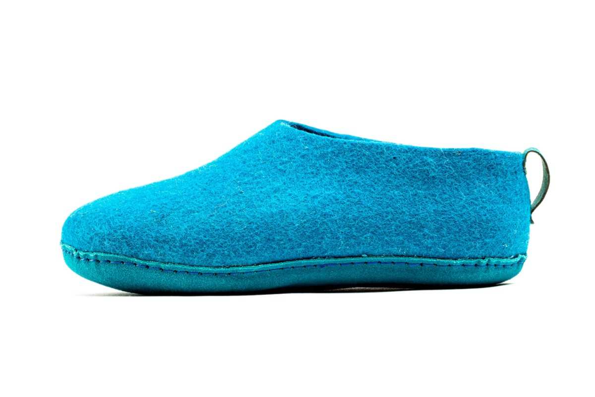 Binnenschoenen met Leren Zool-Turquoise