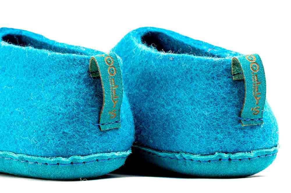 Binnenschoenen met Leren Zool-Turquoise