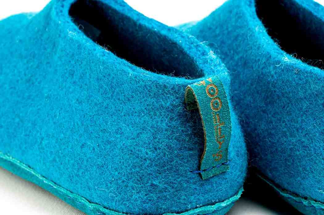 Binnenschoenen met Leren Zool-Turquoise