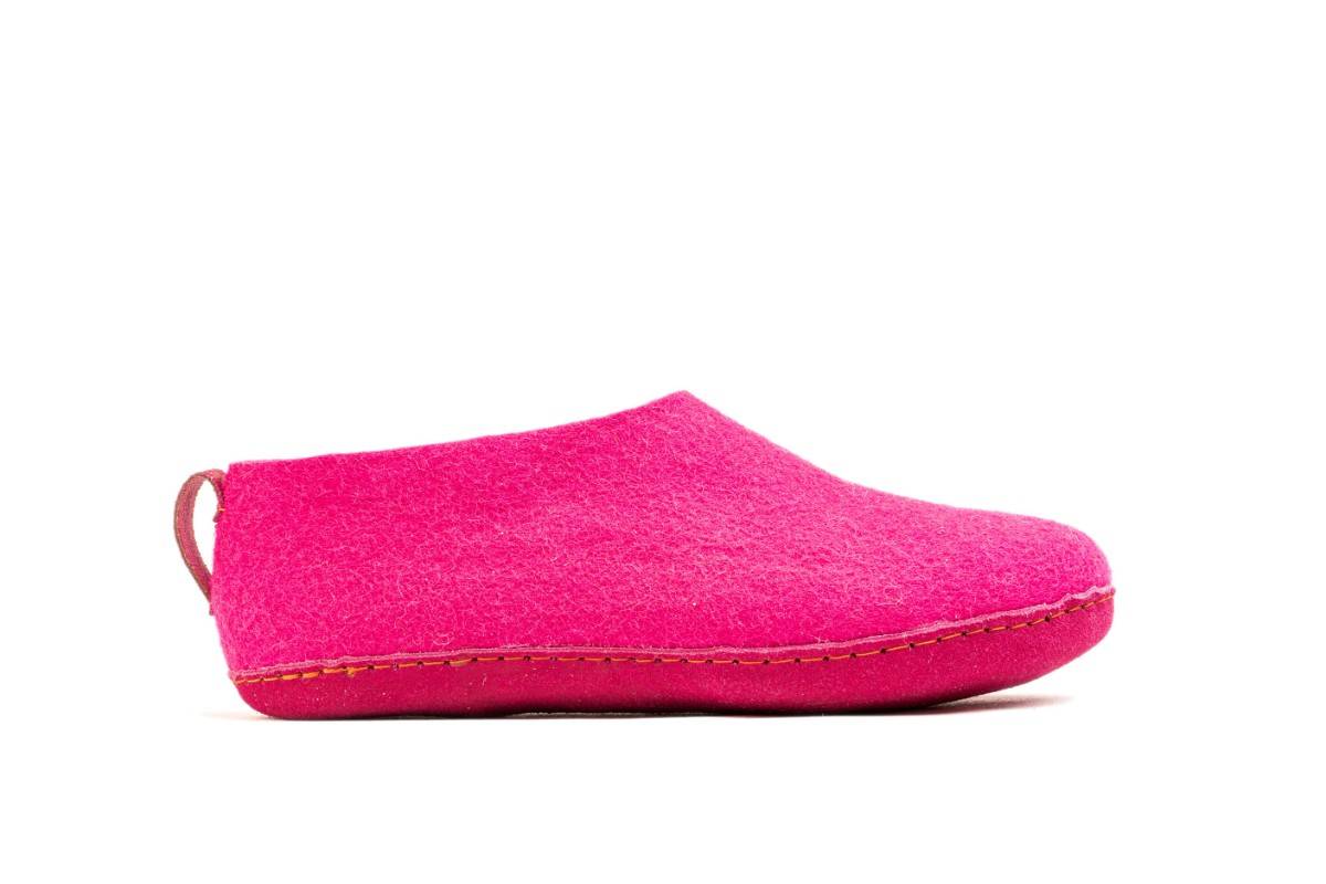 Indoor Shoes With Leather Sole - Fuchsia