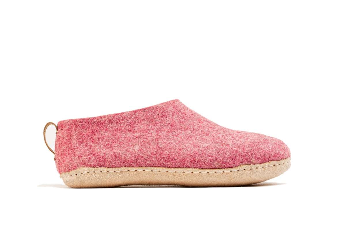 Indoor Shoes With Leather Sole - Cherry Pink