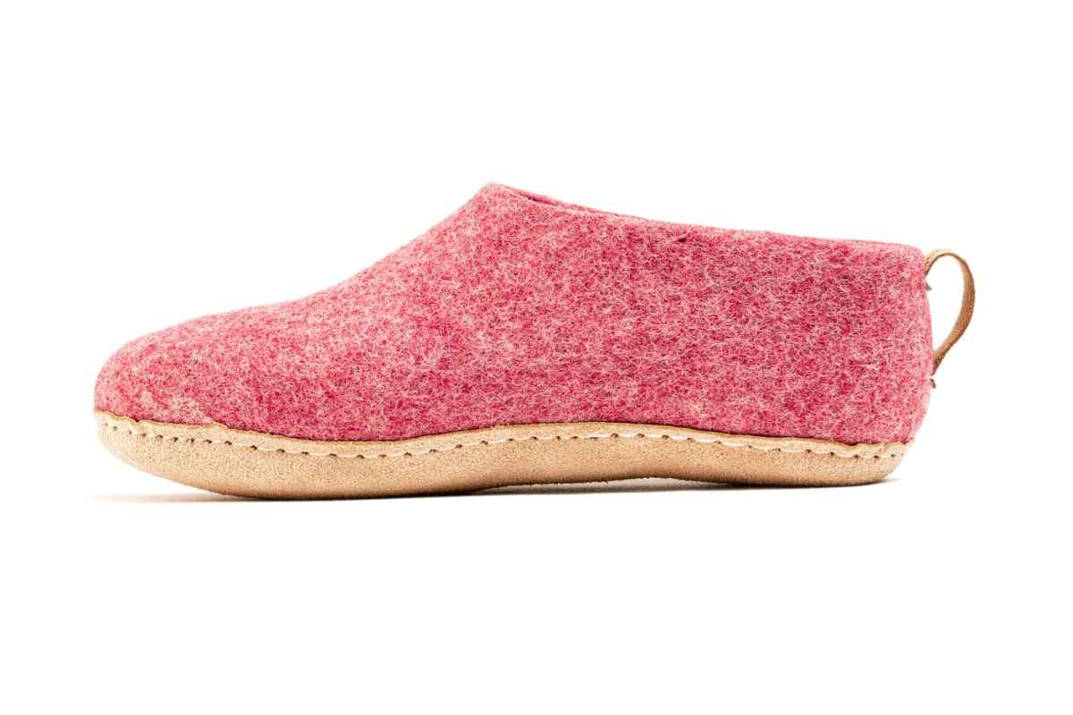 Chaussures d'Intérieur Avec Semelle En Cuir - Rose Cerise