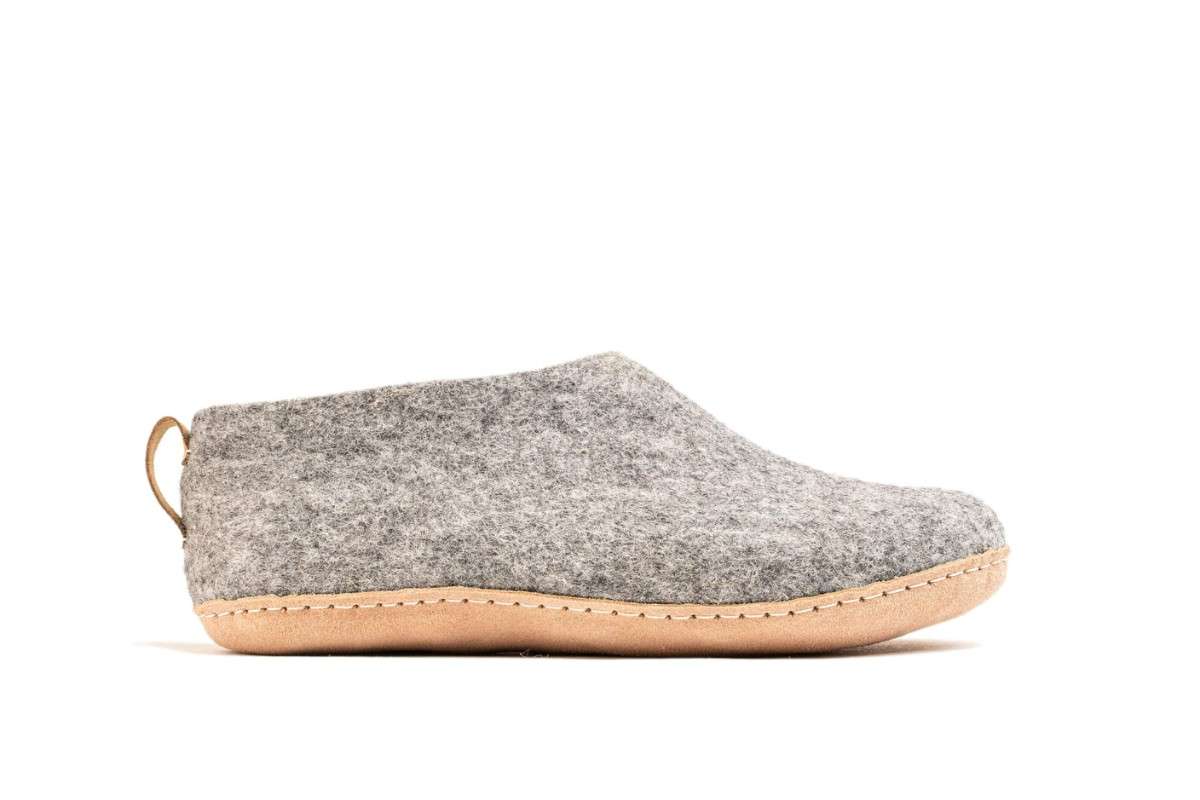 Indoor Shoes With Leather Sole - Natural Grey