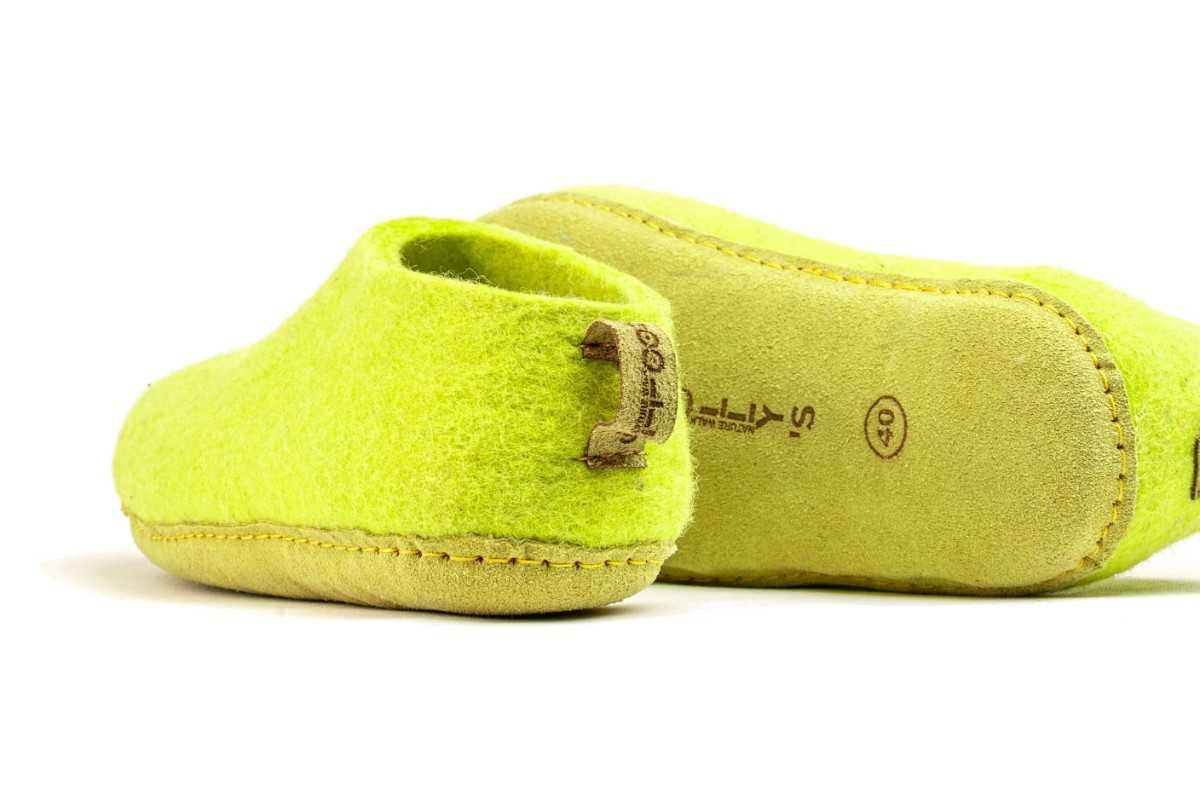 Indoor Shoes With Leather Sole-Lime Green