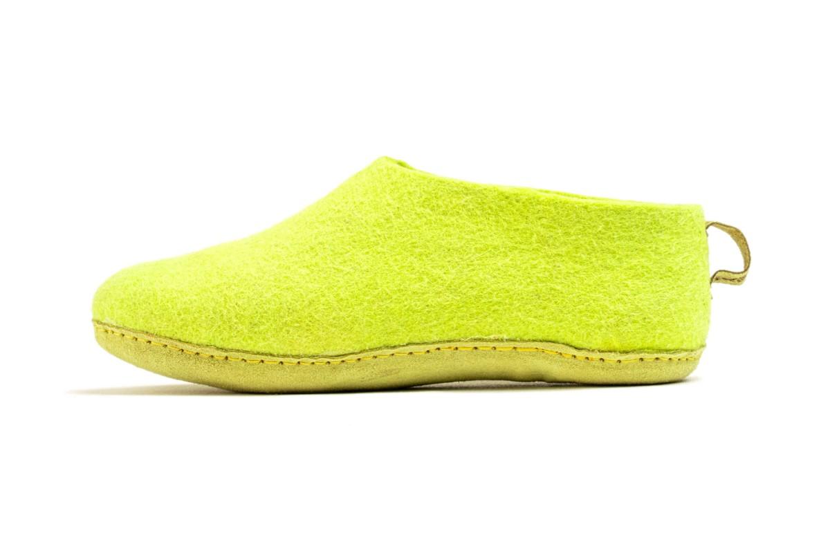 Indoor Shoes With Leather Sole-Lime Green