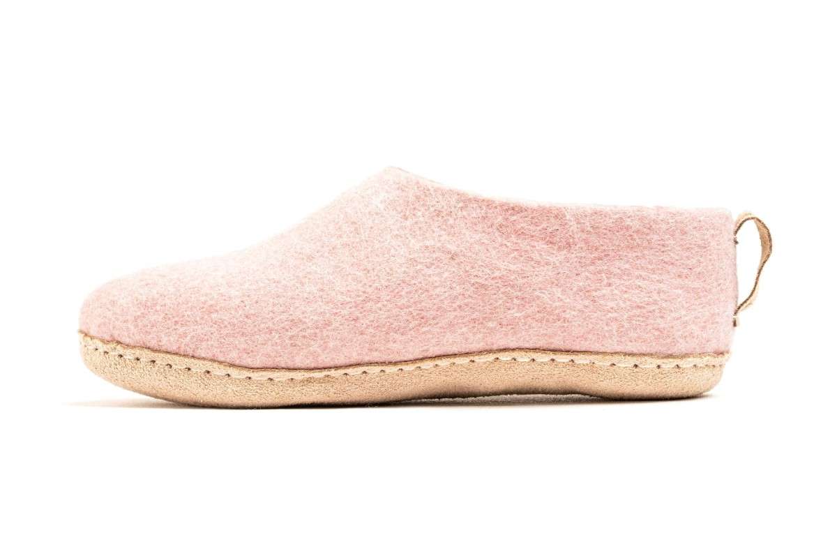 Indoor Shoes With Leather Sole - Baby Pink