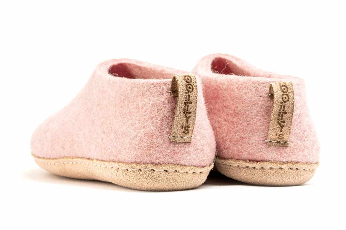 Chaussures d'intérieur avec semelle en cuir - Rose bébé