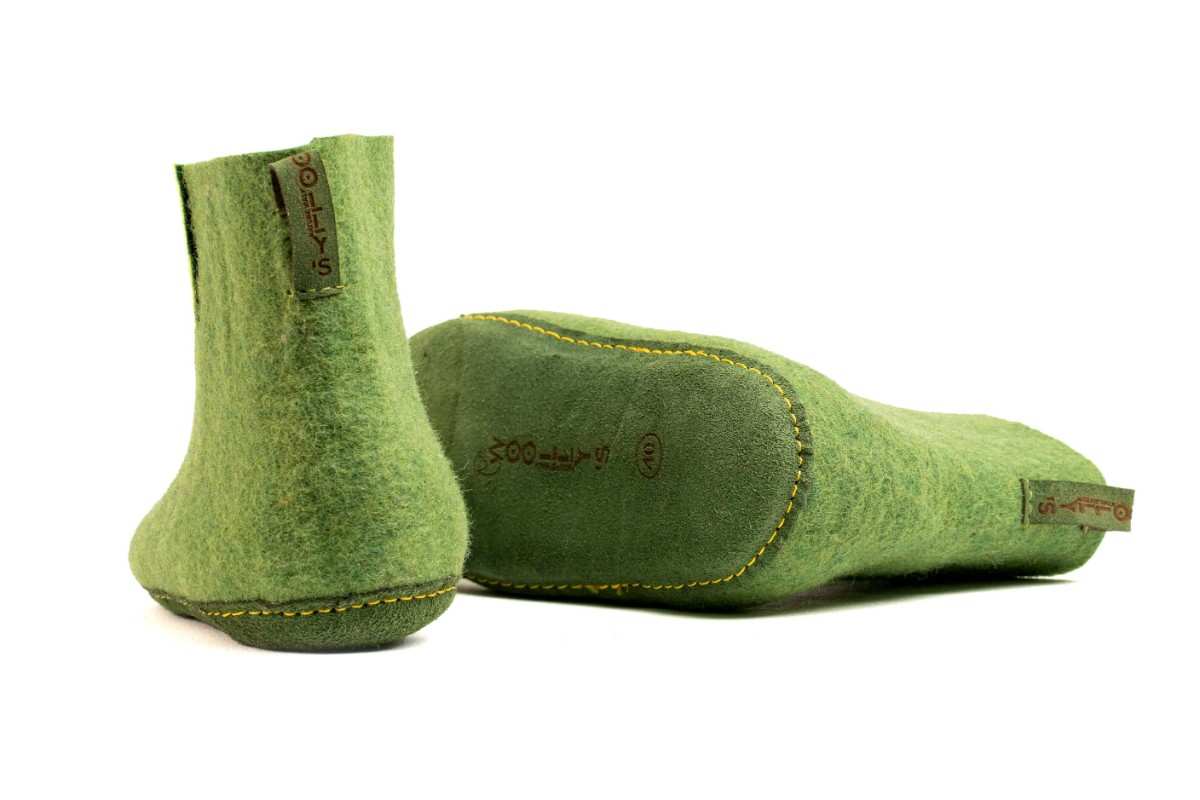 Indoor Boots With Leather Sole - Green