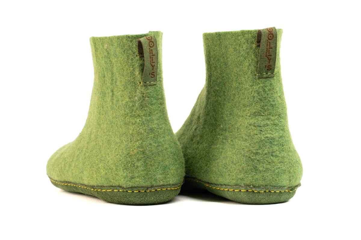 Indoor Boots With Leather Sole - Green