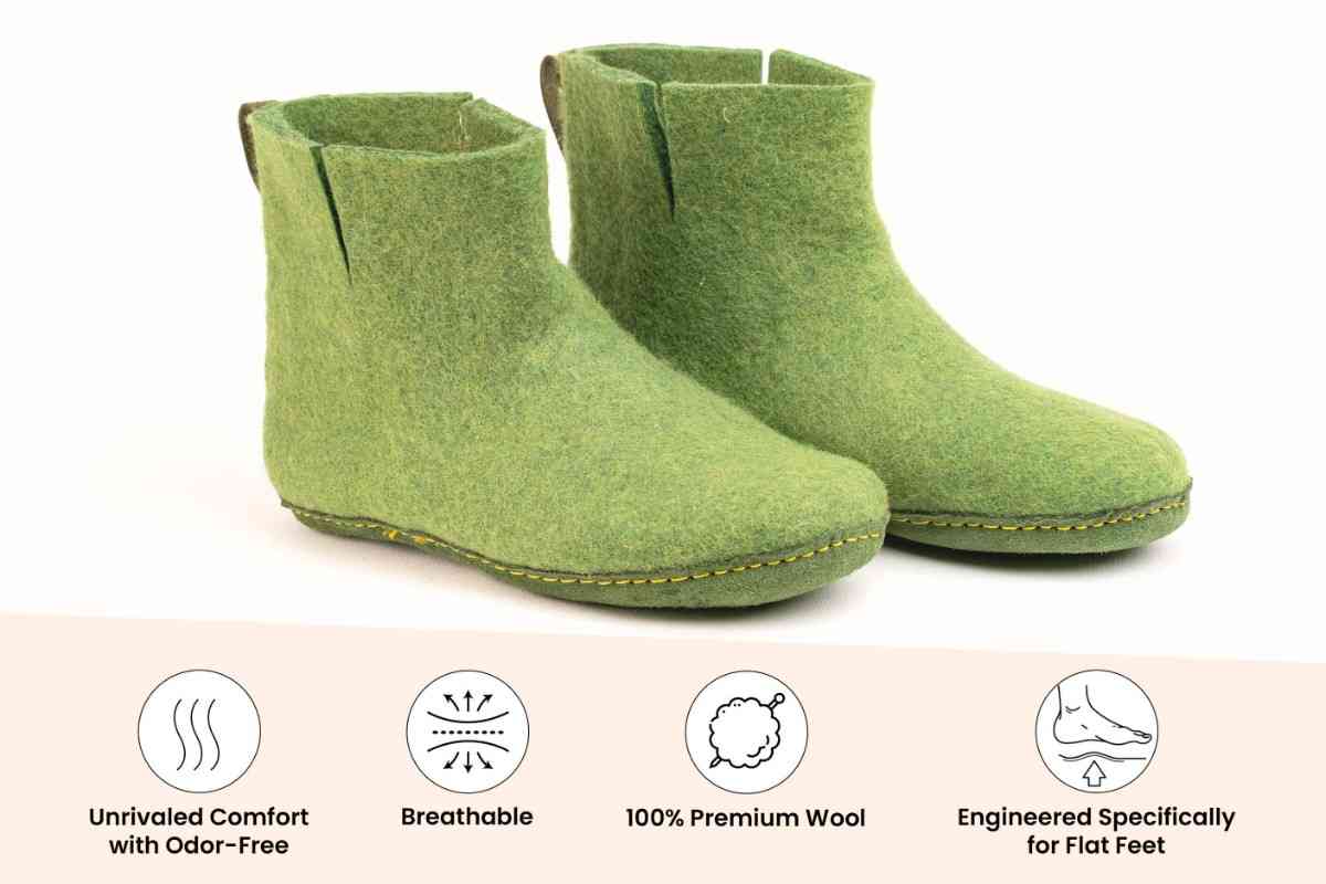 Indoor Boots With Leather Sole - Green