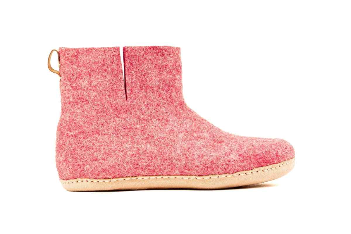 Indoor Boots With Leather Sole - Cherry Pink