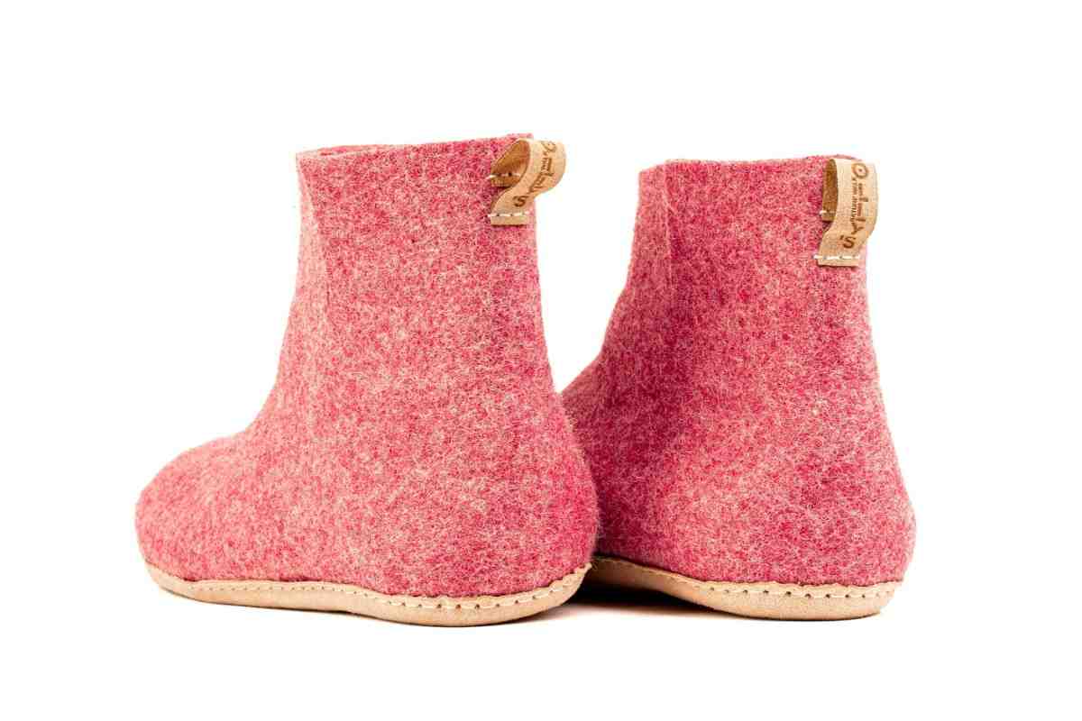 Botas de Interior Com Sola de Couro - Rosa Cereja