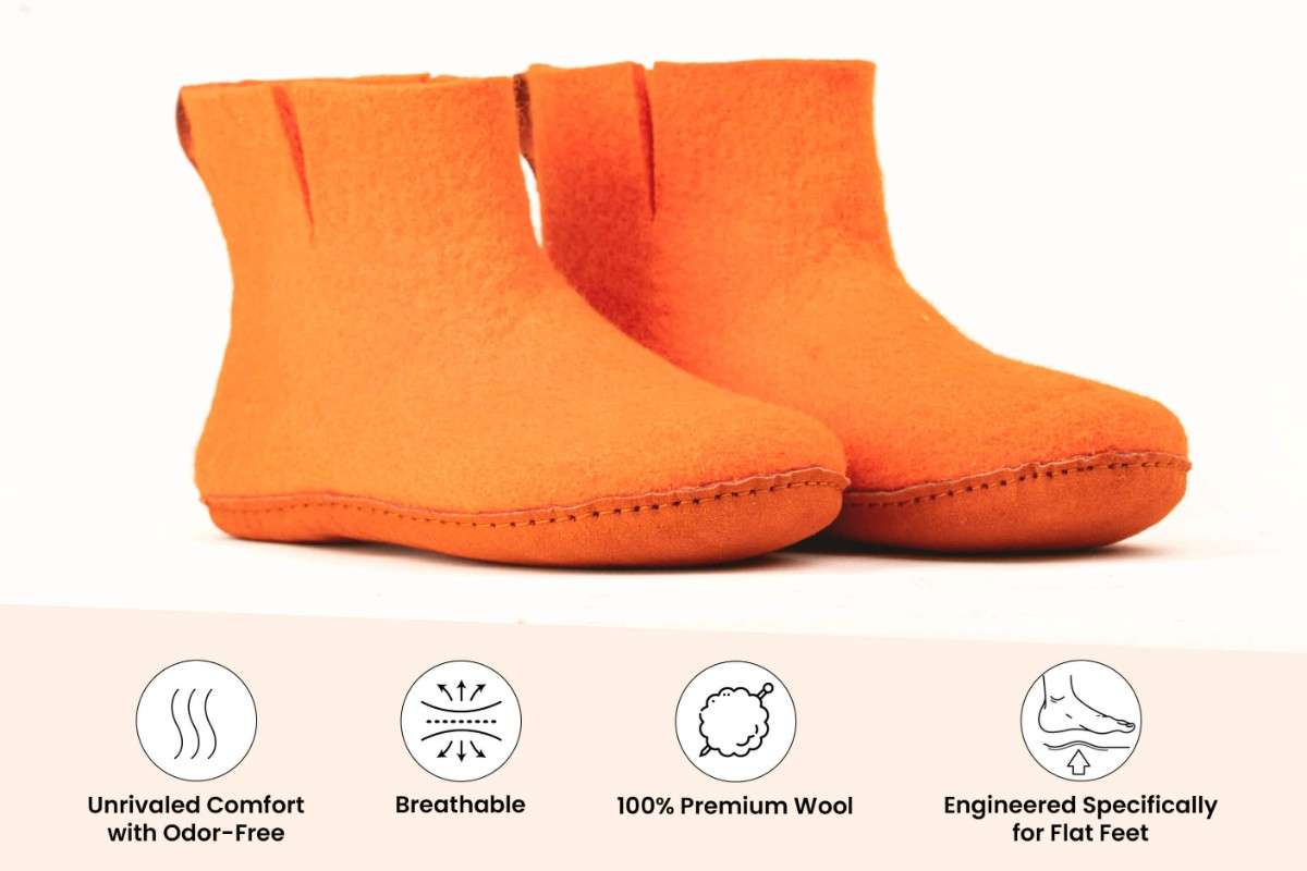 Botas de interior com sola de couro - Laranja