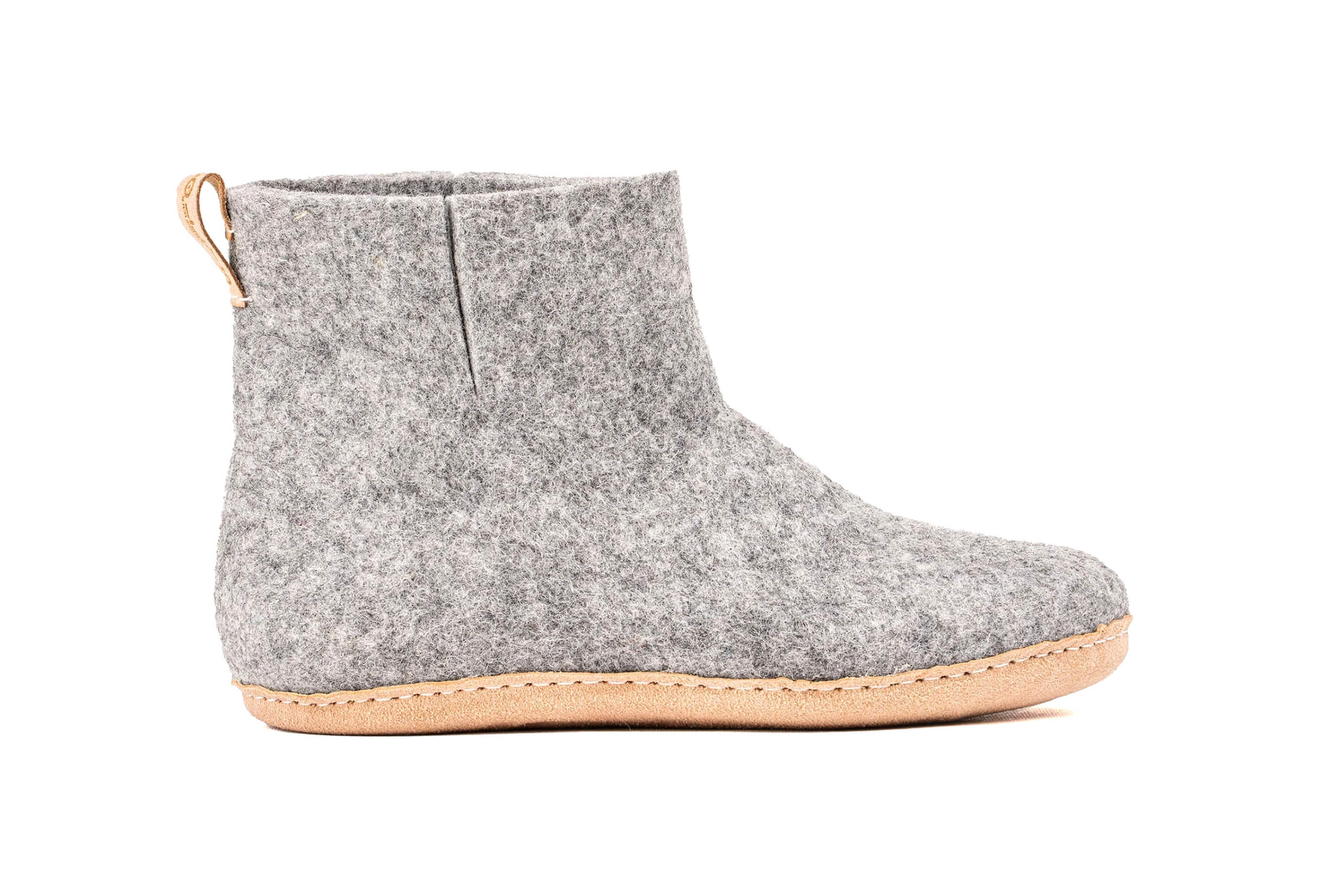 Indoor Boots With Leather Sole - Natural Grey