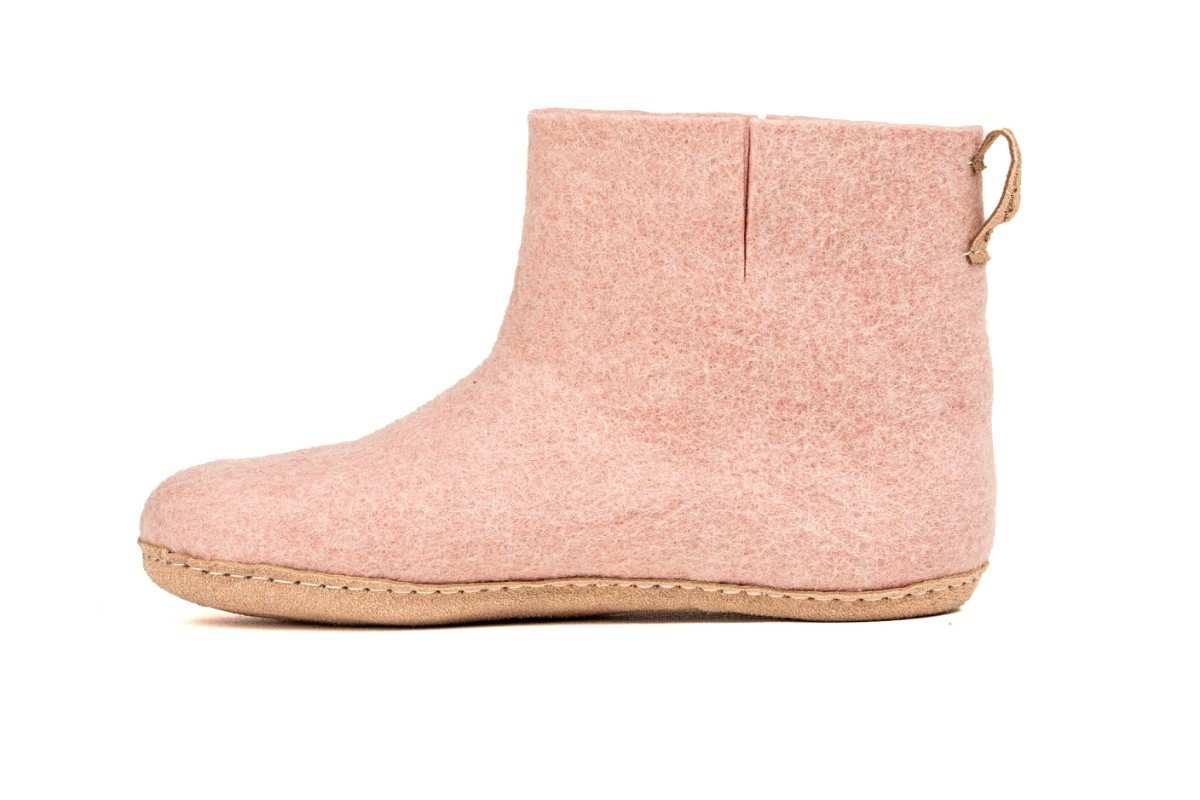 Bottes d'intérieur avec semelle en cuir - Rose bébé