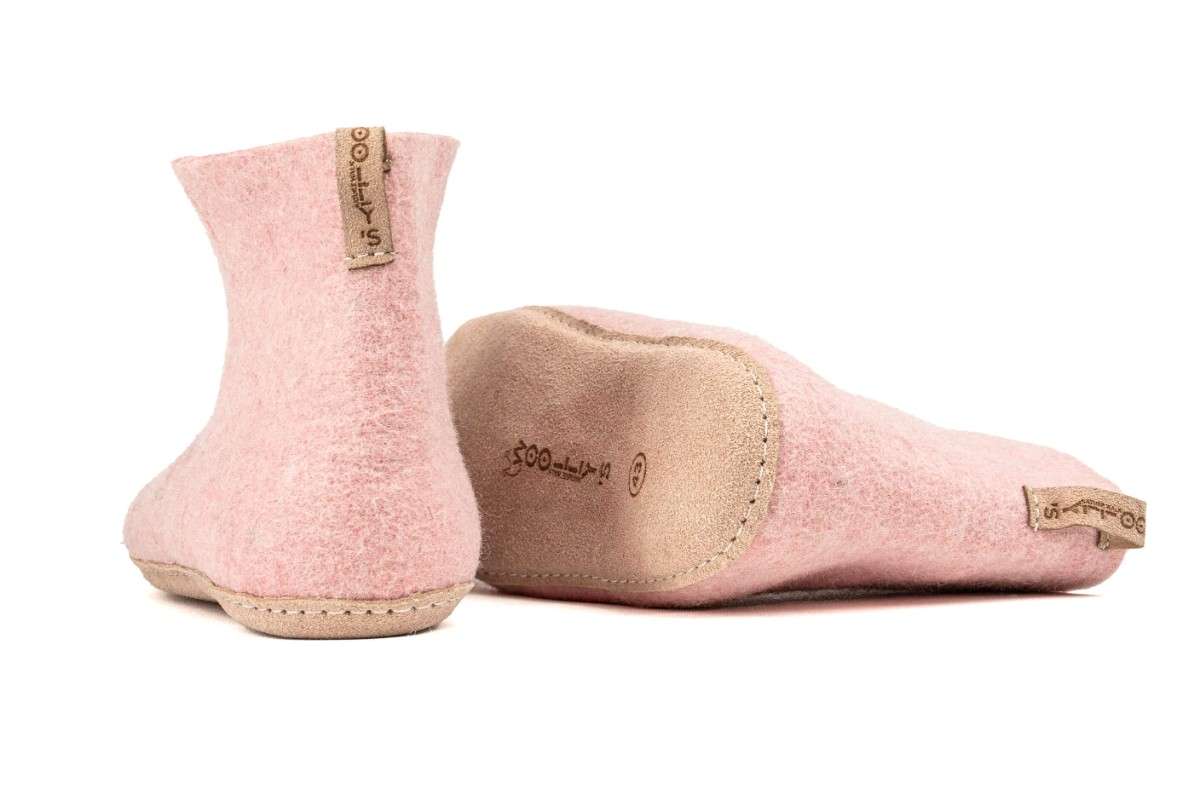 Indoor Boots With Leather Sole - Baby Pink