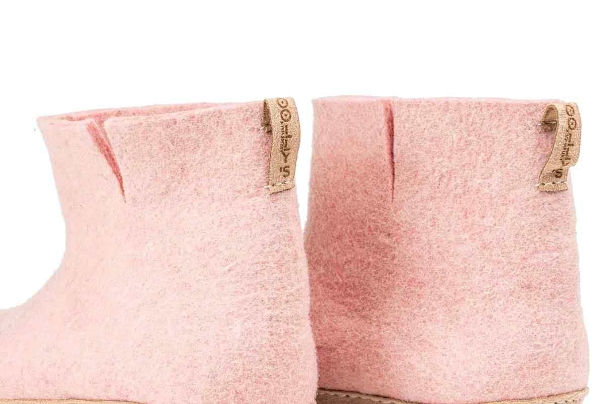 Botas de Interior Com Sola de Couro - Rosa Bebé