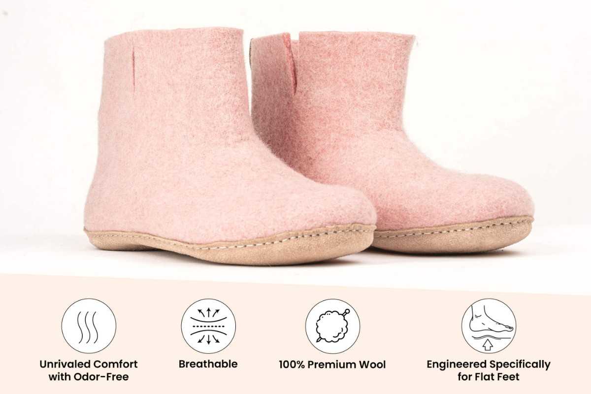 Botas de Interior Com Sola de Couro - Rosa Bebé