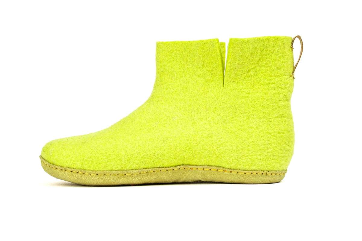 Indoor Boots With Leather Sole - Lime Green