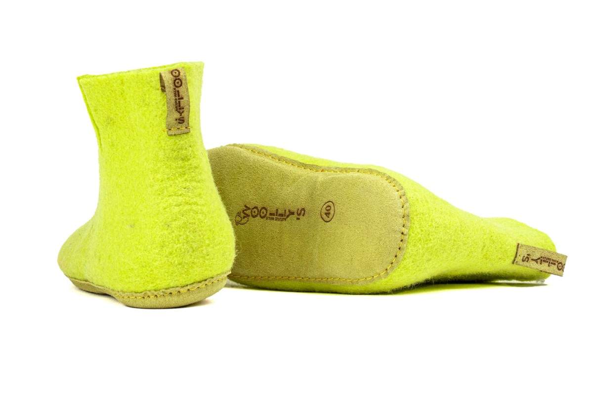 Indoor Boots With Leather Sole - Lime Green