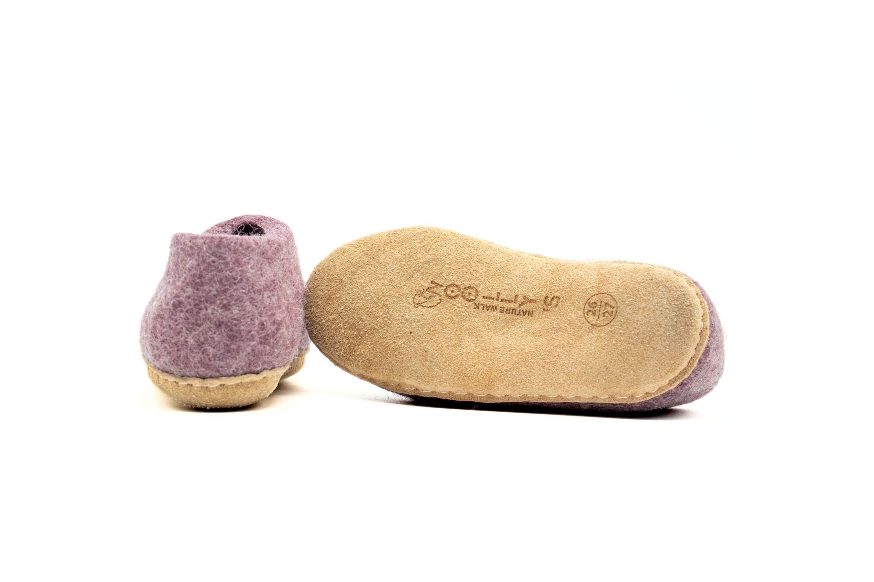 Kids Indoor Open Heel Slippers With Leather Sole - Lavender