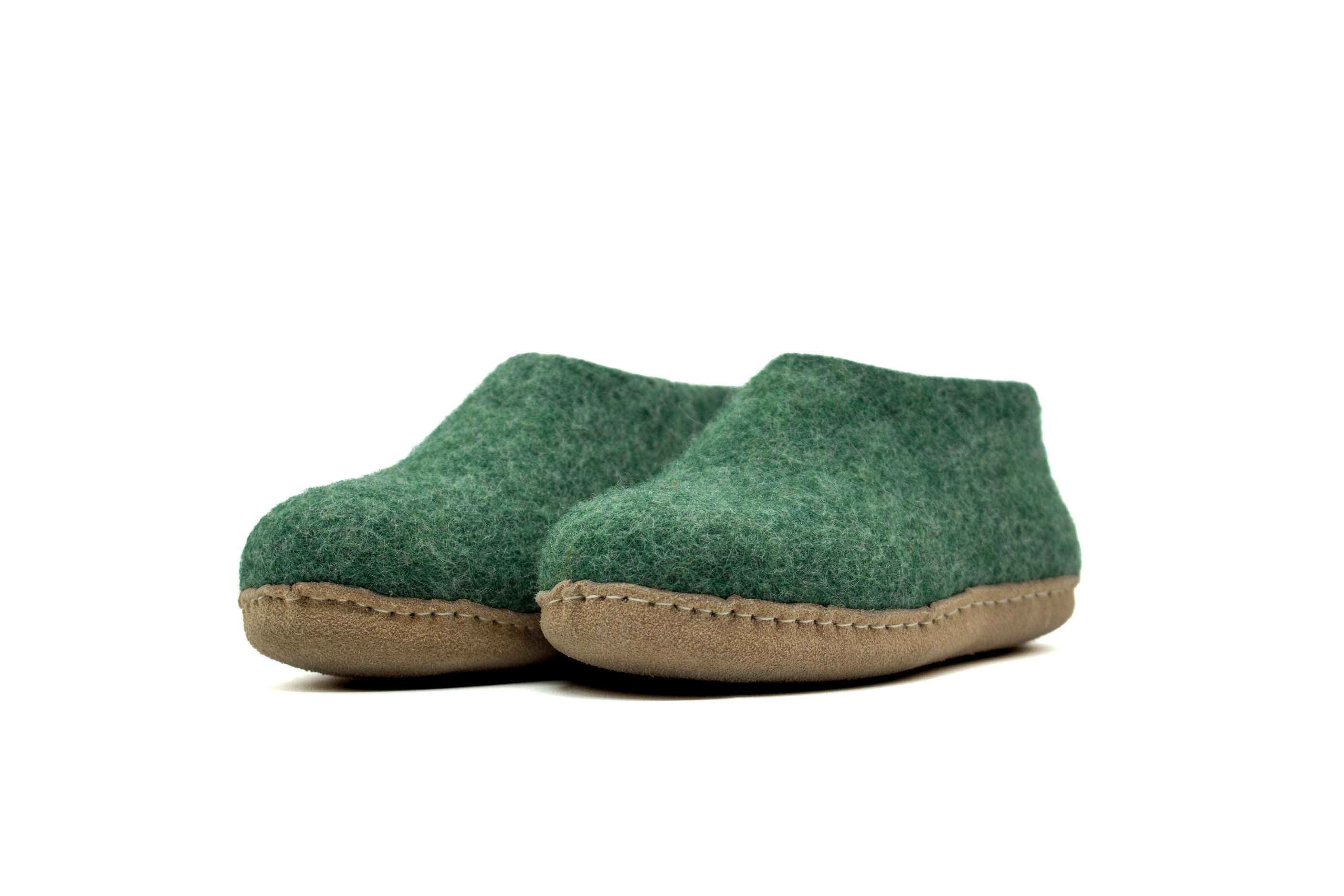 Kids Indoor Open Heel Slippers With Leather Sole - Jungle Green