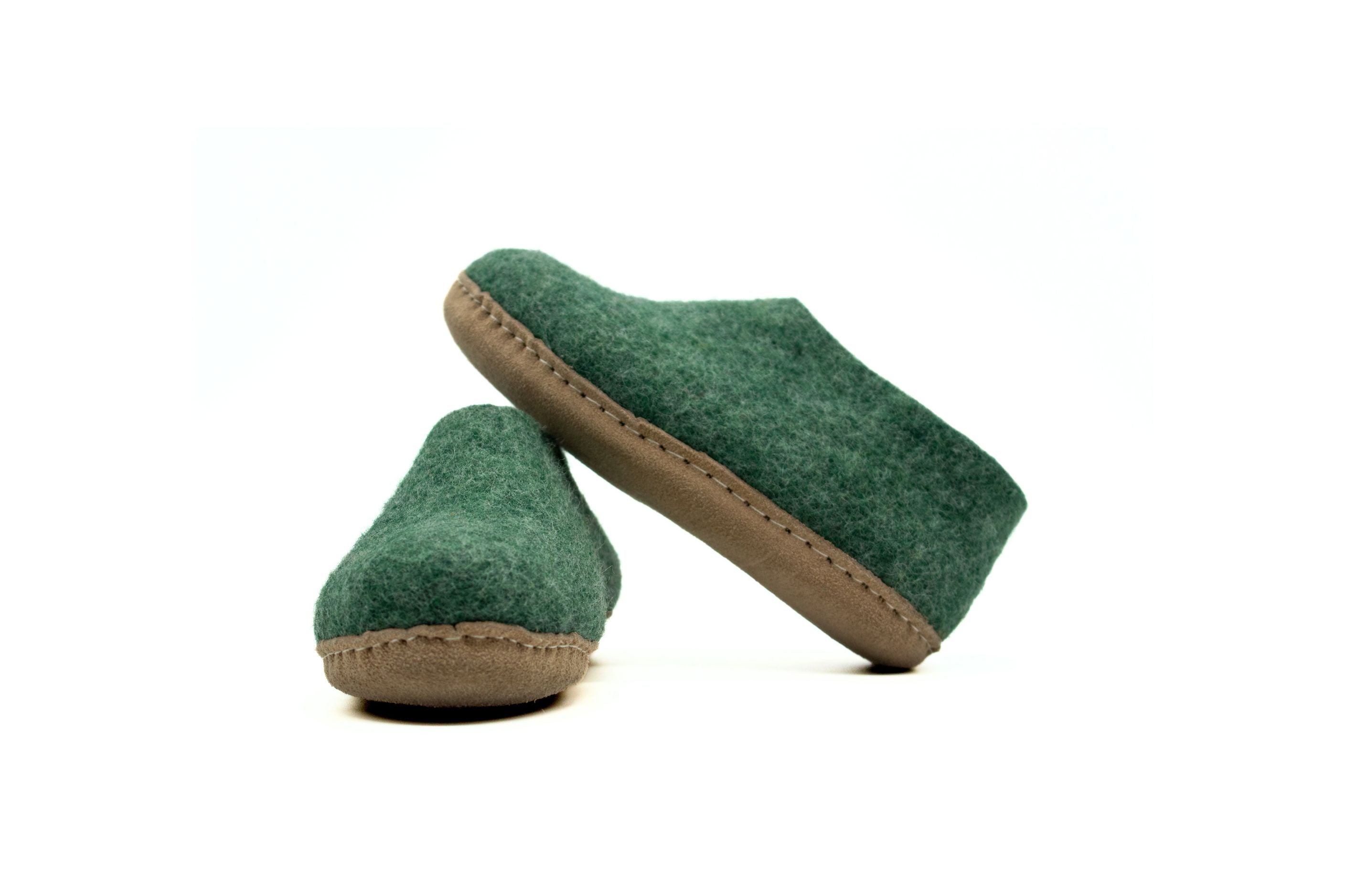 Kids Indoor Open Heel Slippers With Leather Sole - Jungle Green