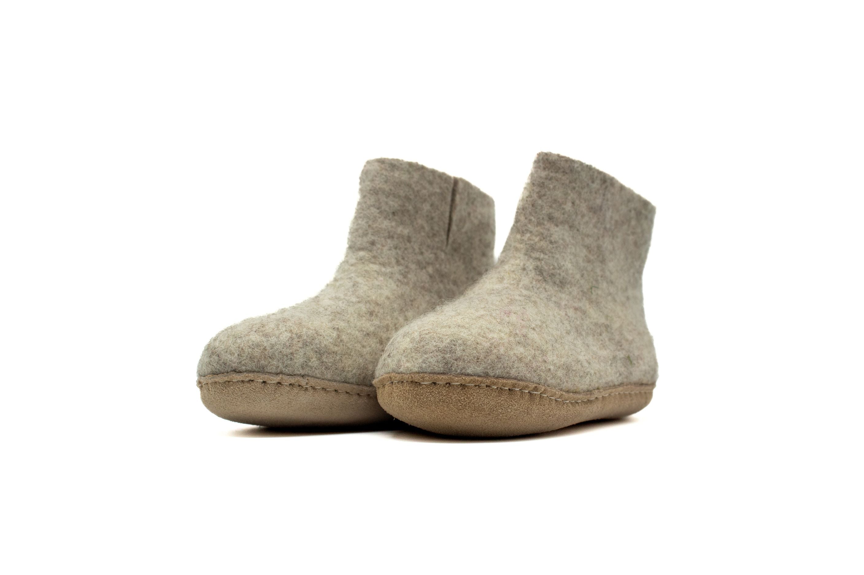 Handmade Kids Indoor Boots with Leather Sole - Natural Grey