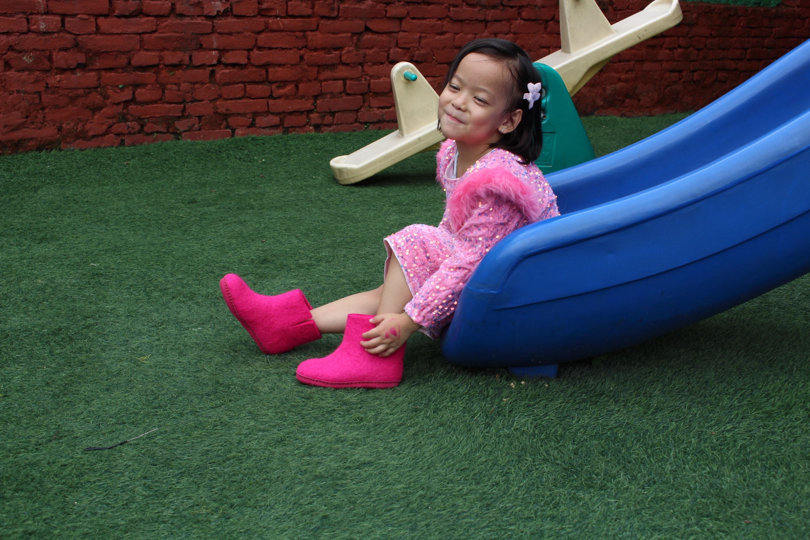 Indoor Boots With Leather Sole - Fuchsia